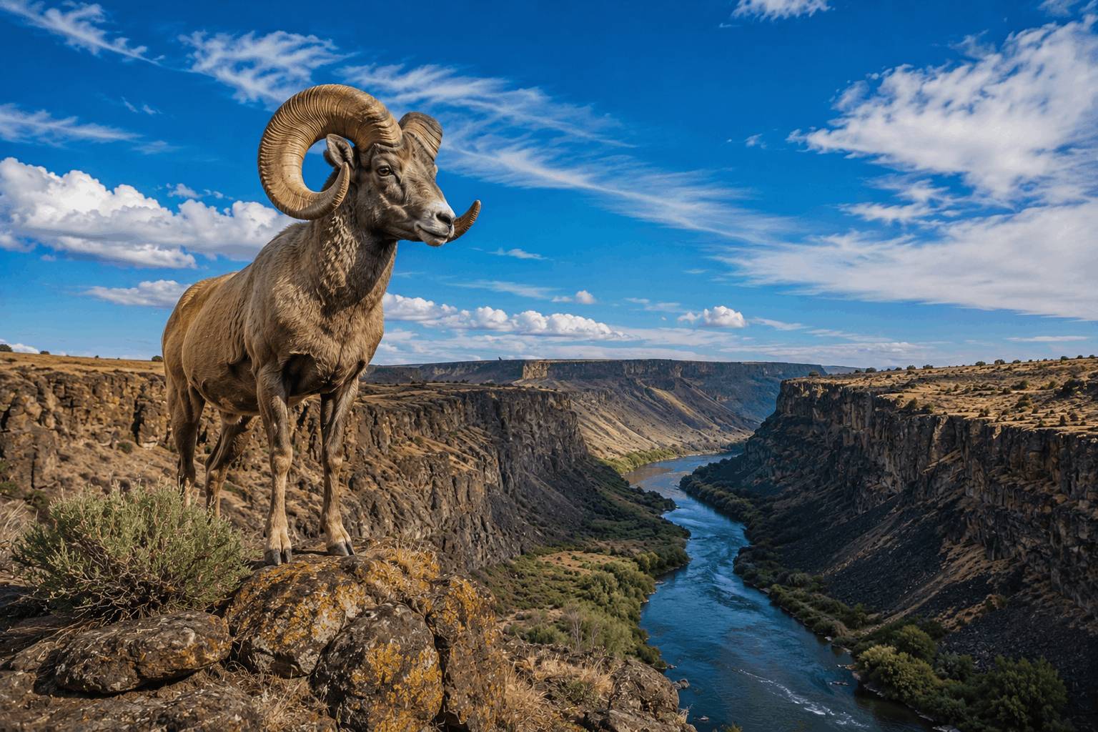 Rocky Mountain Bighorn Sheep on canyon cliff